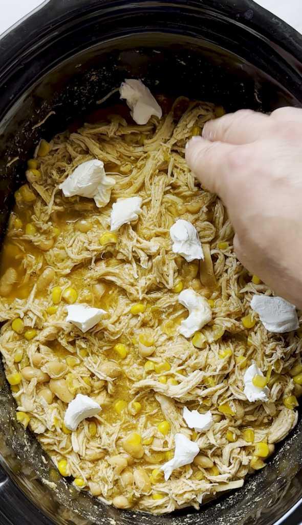 white chicken chili in a slow cooker